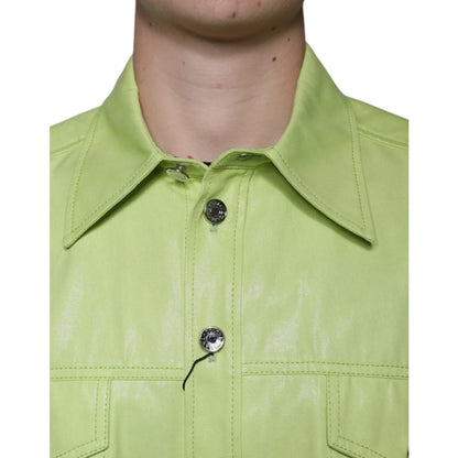 Dolce and Gabbana Green Cotton Collared Shirt for Men Long Sleeve &