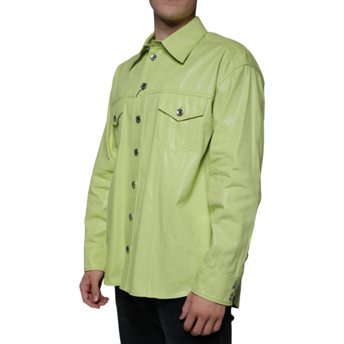 Dolce and Gabbana Green Cotton Collared Shirt for Men Long Sleeve &