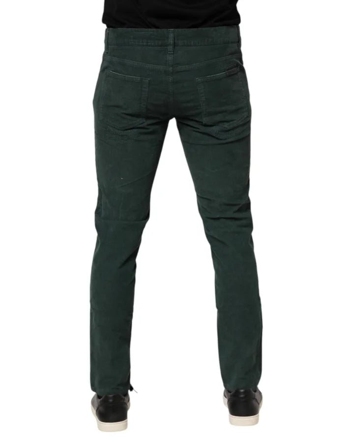 Dolce &amp; Gabbana Green Cotton Corduroy Skinny Pants