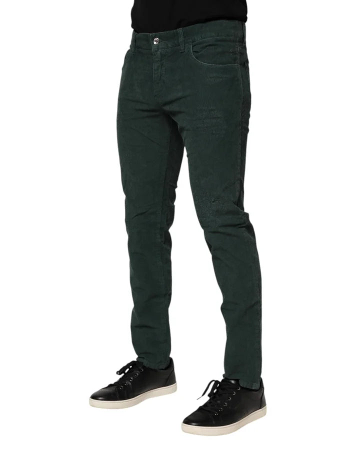 Dolce &amp; Gabbana Green Cotton Corduroy Skinny Pants