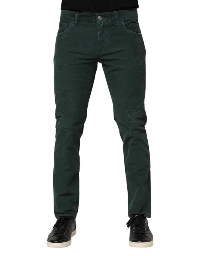 Dolce &amp; Gabbana Green Cotton Corduroy Skinny Pants
