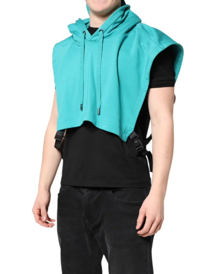 Dolce &amp; Gabbana Green Cotton Hooded Men Sportswear Vest Sweater
