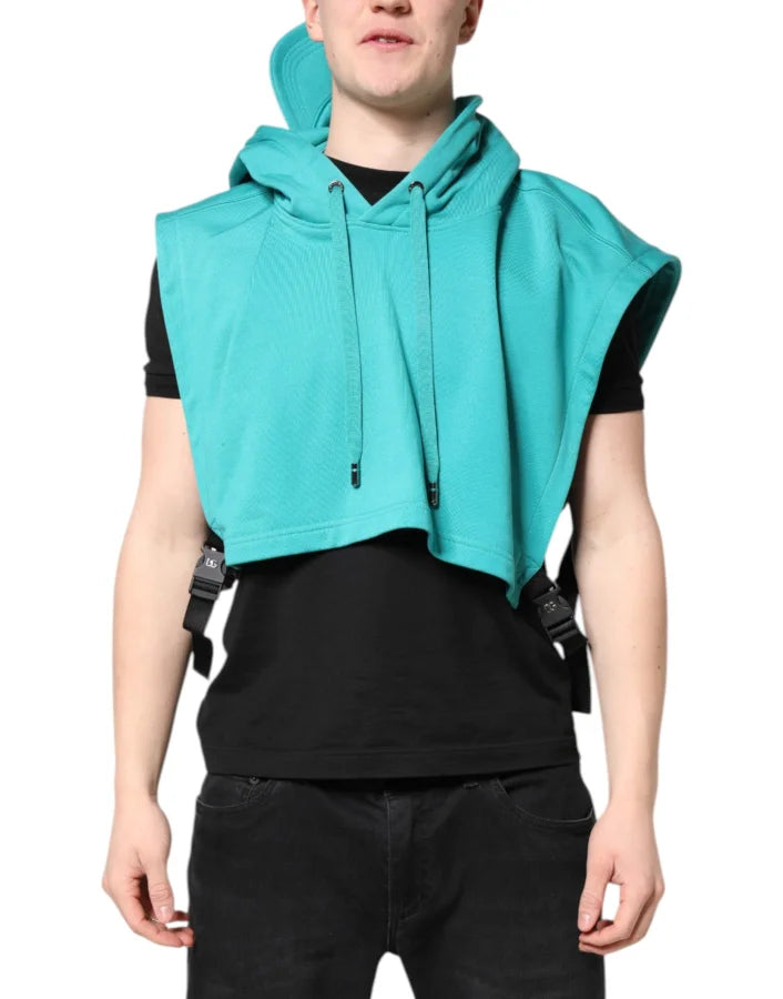 Dolce &amp; Gabbana Green Cotton Hooded Men Sportswear Vest Sweater