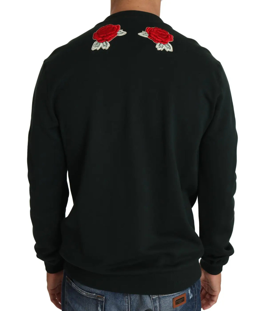 Dolce &amp; Gabbana Green Crystal Heart Roses Gun Sweater