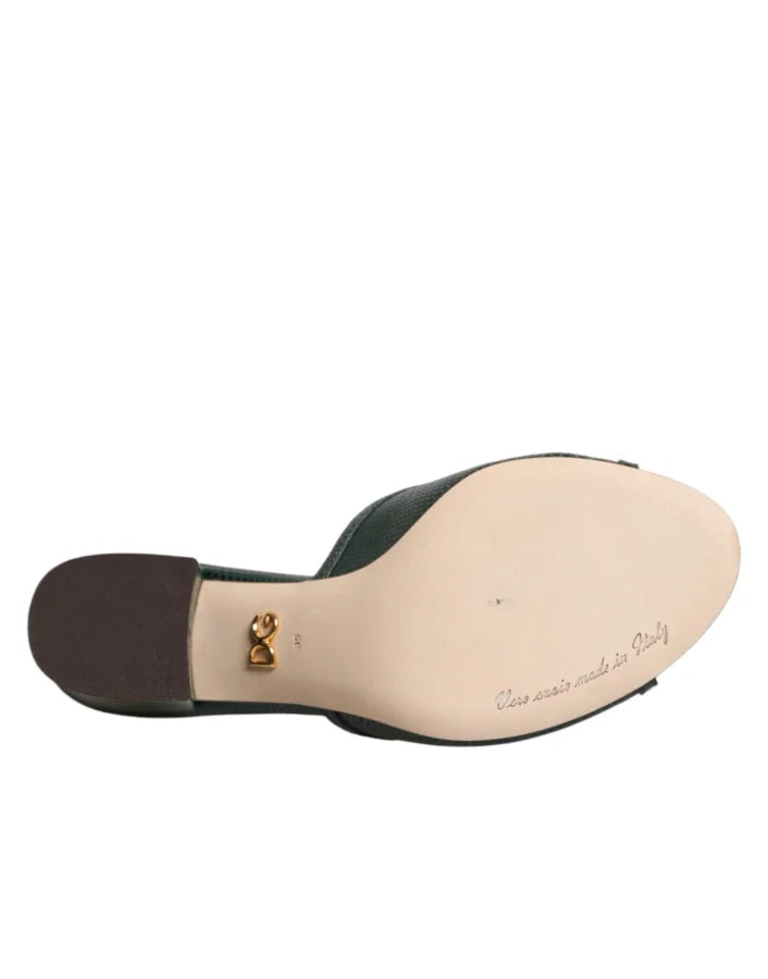 Dolce &amp; Gabbana Green DG Amore Heel Slides Sandals Shoes