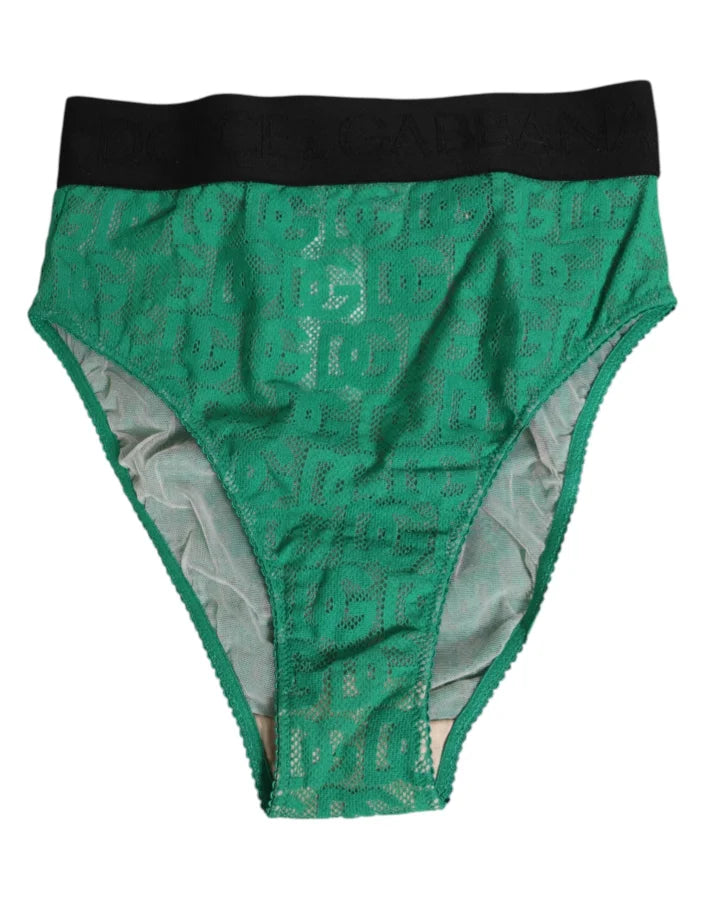 Dolce &amp; Gabbana Green DG Logo Lace High Brief Panty Underwear