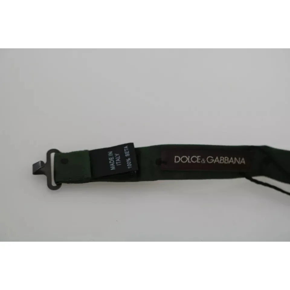 Dolce Gabbana Green Dotted Silk Adjustable Bow Tie &