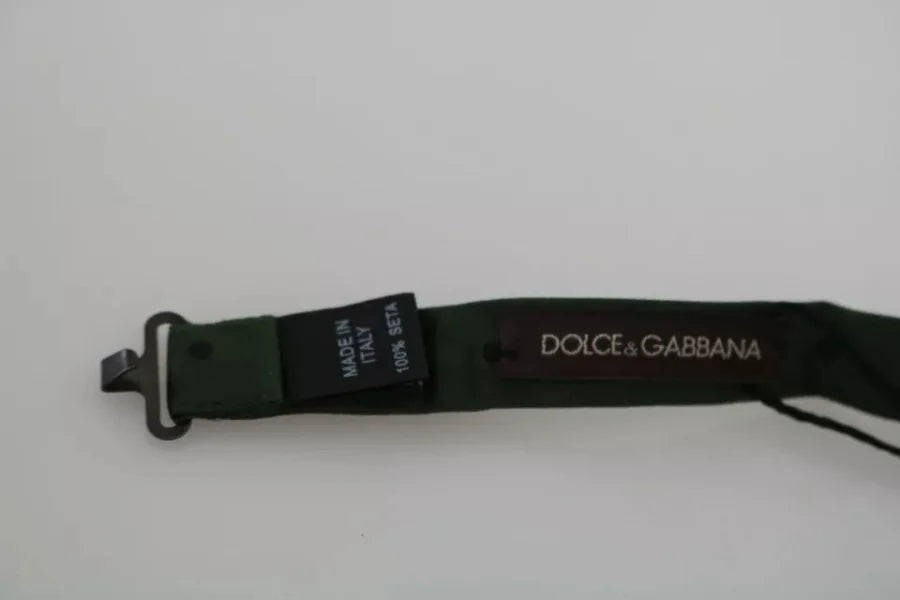 Dolce &amp; Gabbana Green Dotted Silk Adjustable Neck Bow Tie