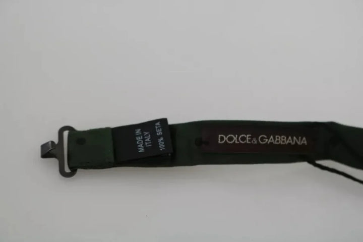 Dolce &amp; Gabbana Green Dotted Silk Adjustable Neck Bow Tie