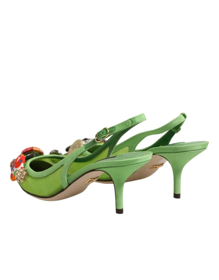 Dolce &amp; Gabbana Green Embellished Heels Slingbacks Shoes