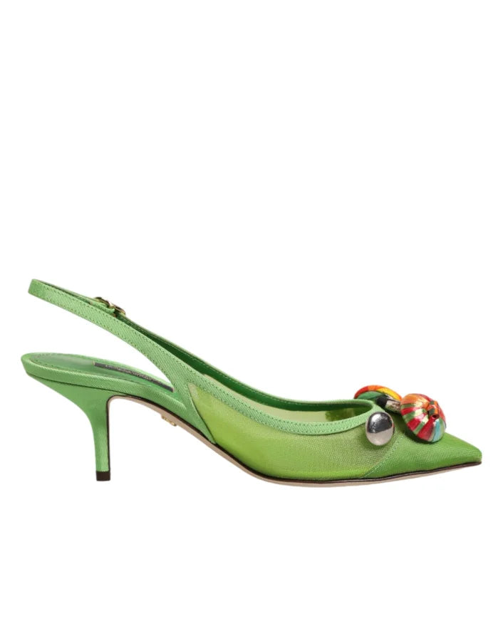 Dolce &amp; Gabbana Green Embellished Heels Slingbacks Shoes