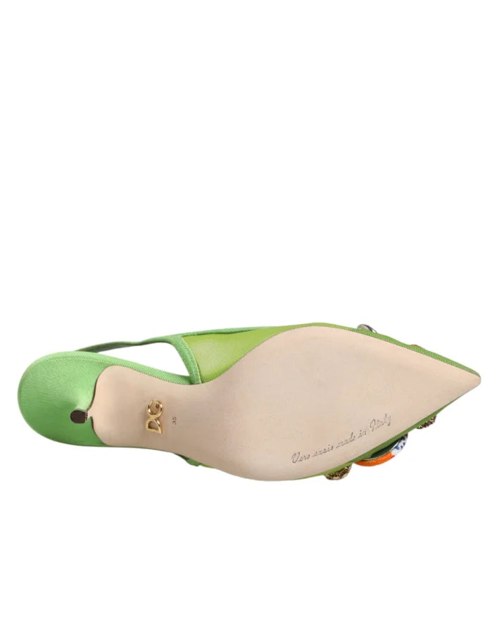 Dolce &amp; Gabbana Green Embellished Heels Slingbacks Shoes
