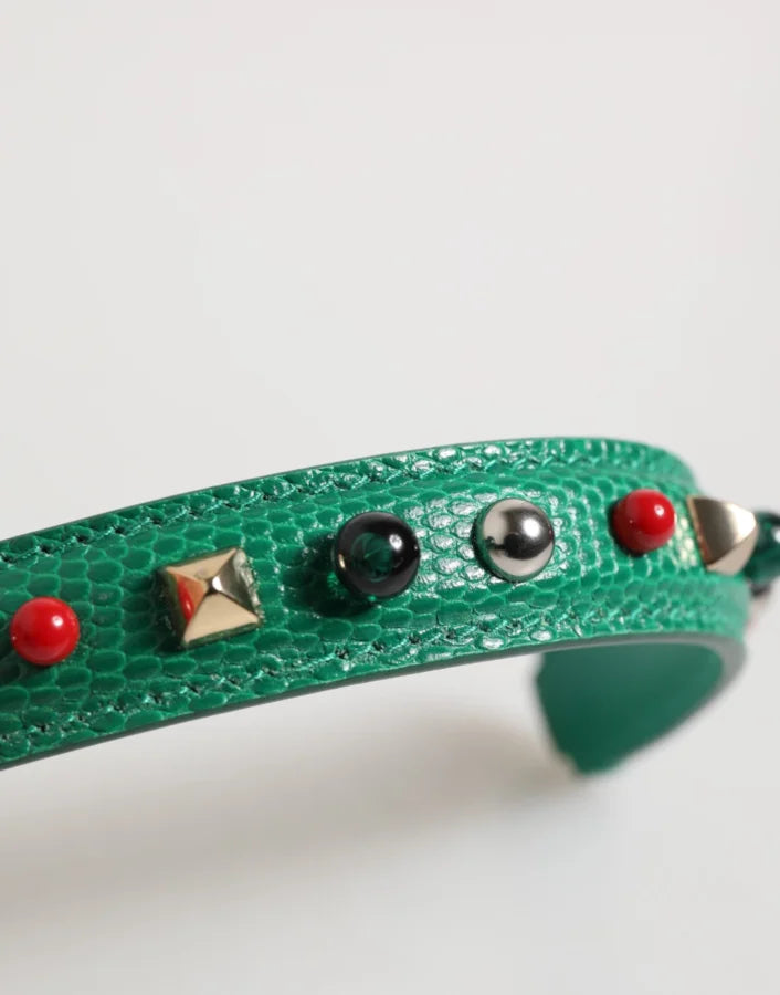 Dolce &amp; Gabbana Green Embellished Leather Bag Handle Women Shoulder Strap