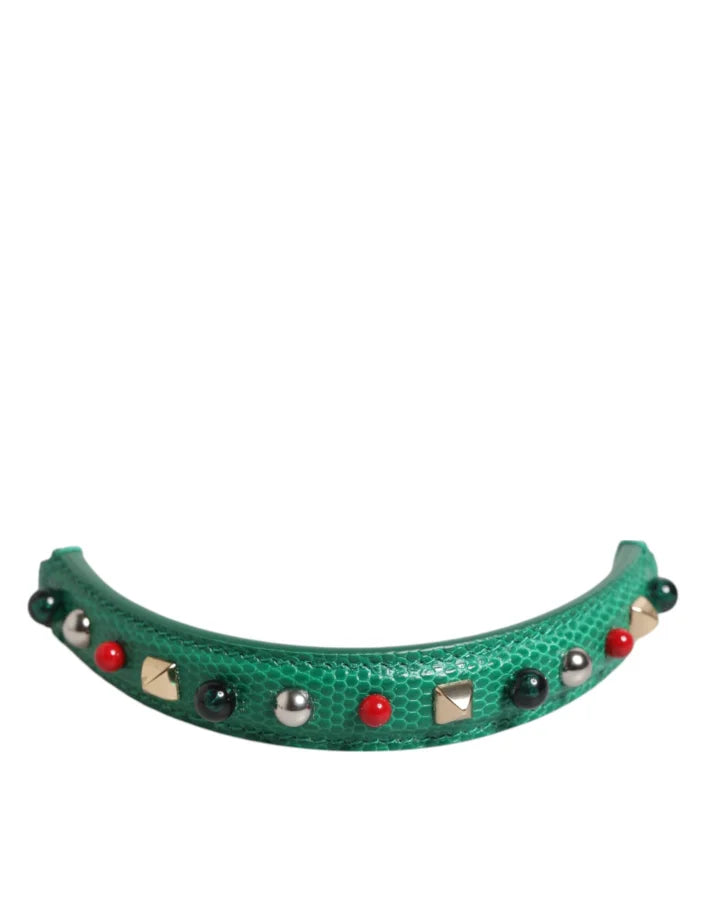 Dolce &amp; Gabbana Green Embellished Leather Bag Handle Women Shoulder Strap