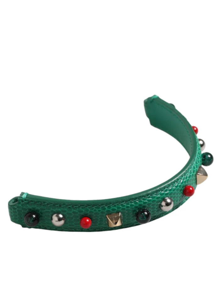 Dolce &amp; Gabbana Green Embellished Leather Bag Handle Women Shoulder Strap