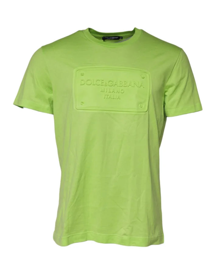 Dolce &amp; Gabbana Green Embossed Logo Cotton Crew Neck T-shirt
