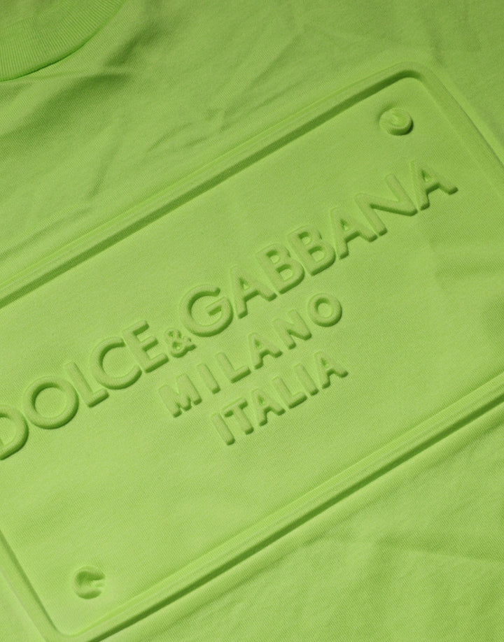 Dolce &amp; Gabbana Green Embossed Logo Cotton Crew Neck T-shirt