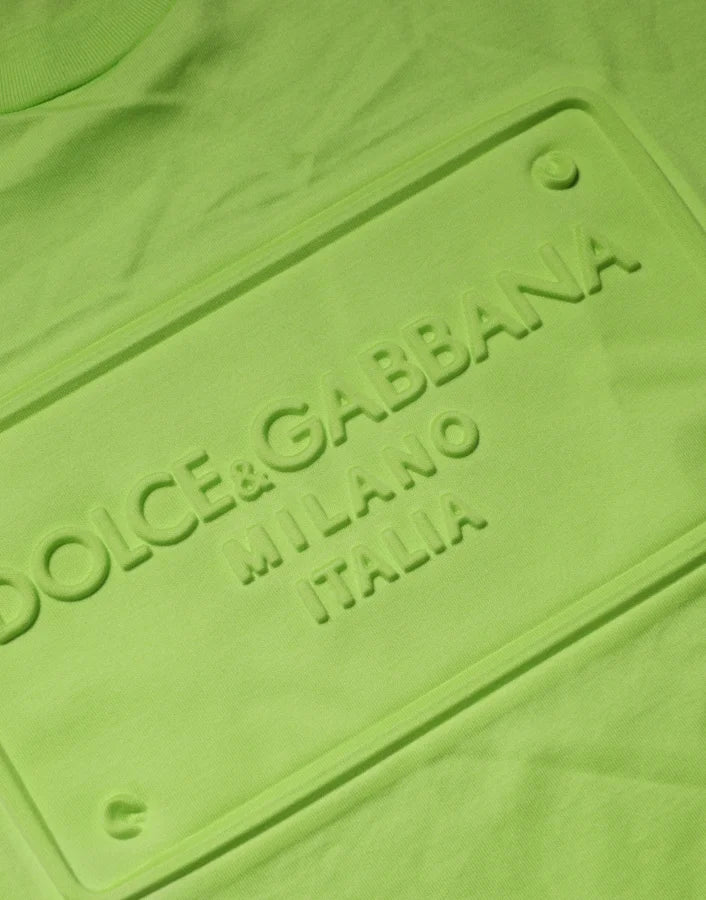 Dolce &amp; Gabbana Green Embossed Logo Cotton Crew Neck T-shirt