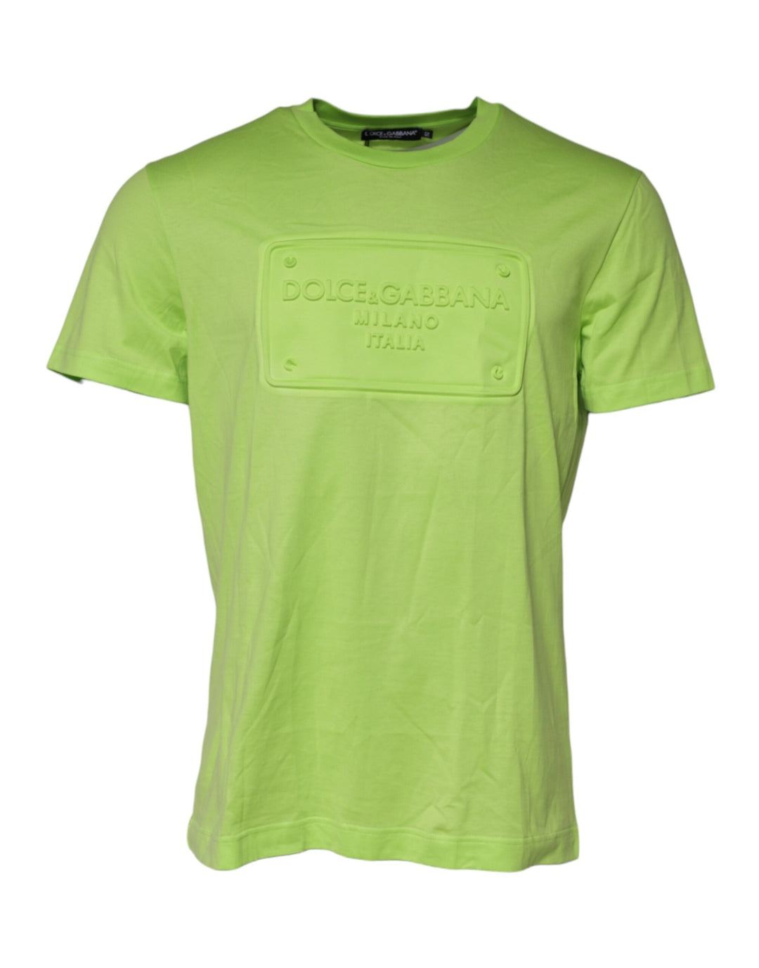 Dolce &amp; Gabbana Green Embossed Logo Cotton Crew Neck T-shirt