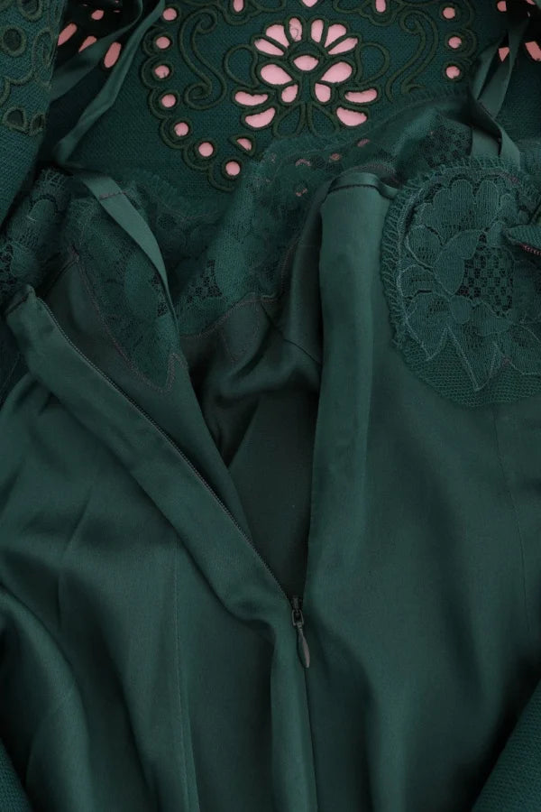 Dolce &amp; Gabbana Green Floral Cutout Silk Wool Dress
