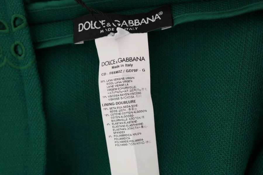 Dolce &amp; Gabbana Green Floral Cutout Silk Wool Dress