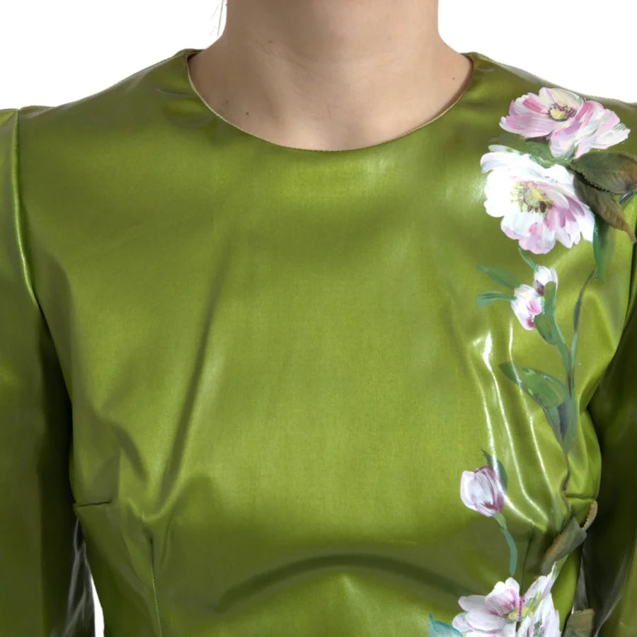 Dolce &amp; Gabbana Green Floral Embellished Sheath Midi Dress
