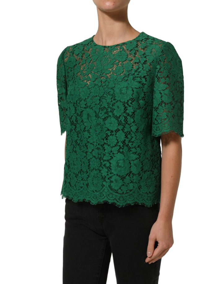 Dolce &amp; Gabbana Blouses - Women’s Green Floral Lace Round Neck Blouse Top