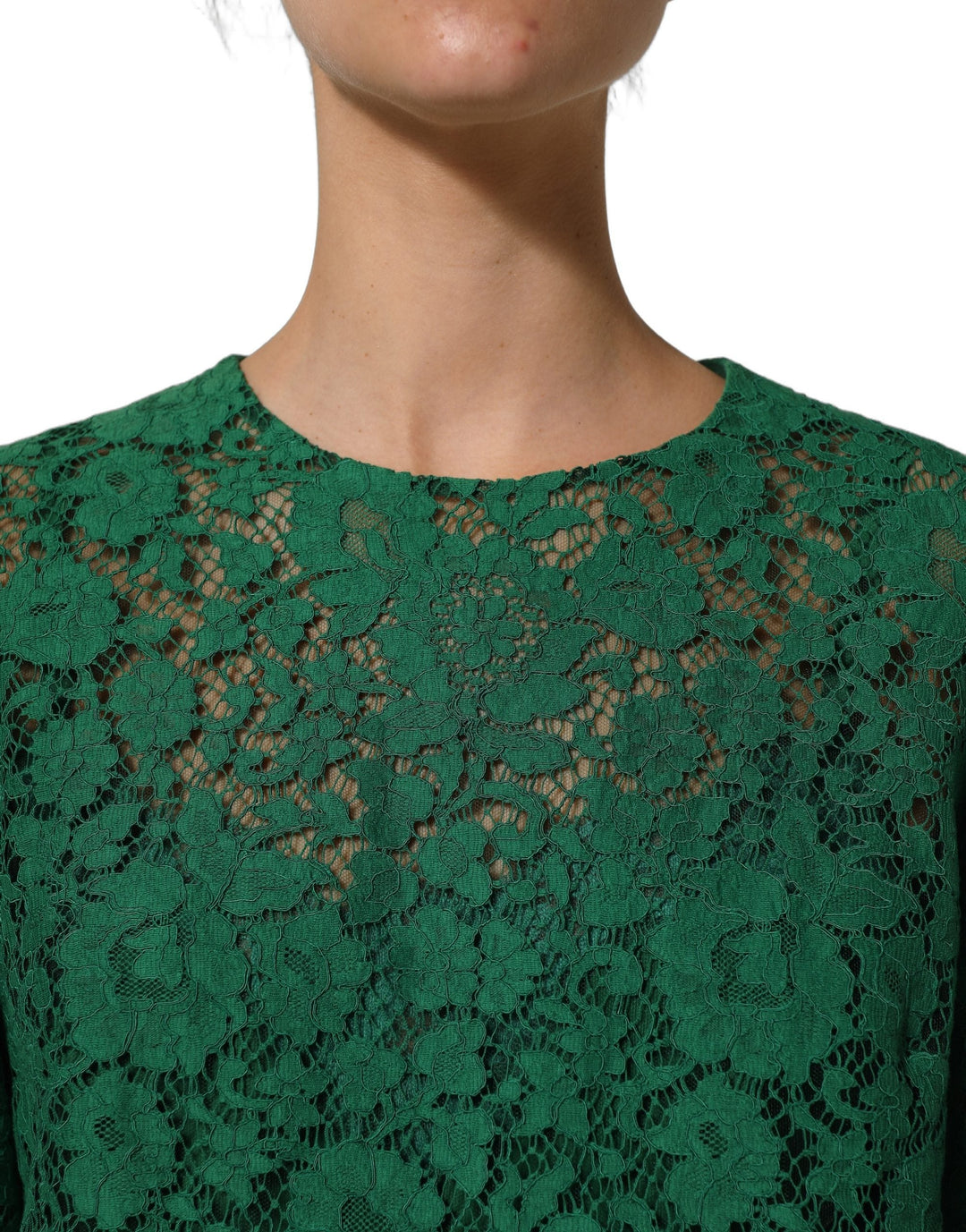 Dolce &amp; Gabbana Blouses - Women’s Green Floral Lace Round Neck Blouse Top