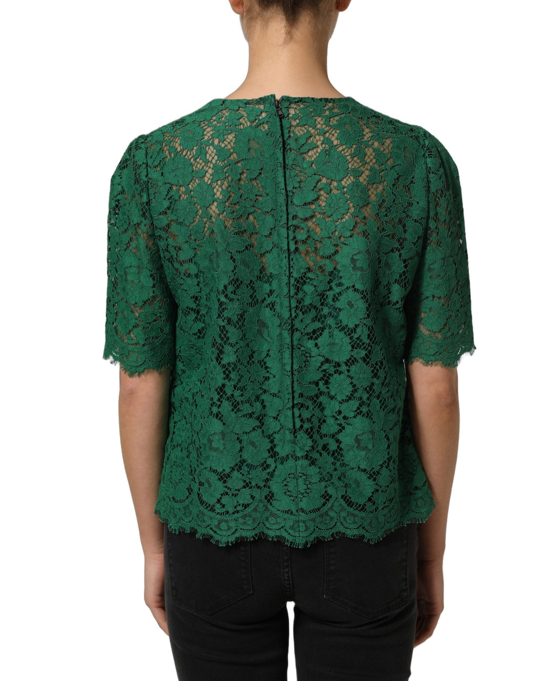 Dolce &amp; Gabbana Blouses - Women’s Green Floral Lace Round Neck Blouse Top