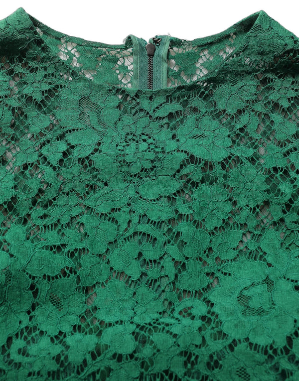 Dolce & Gabbana Blouses - Women’s Green Floral Lace Round Neck Blouse Top