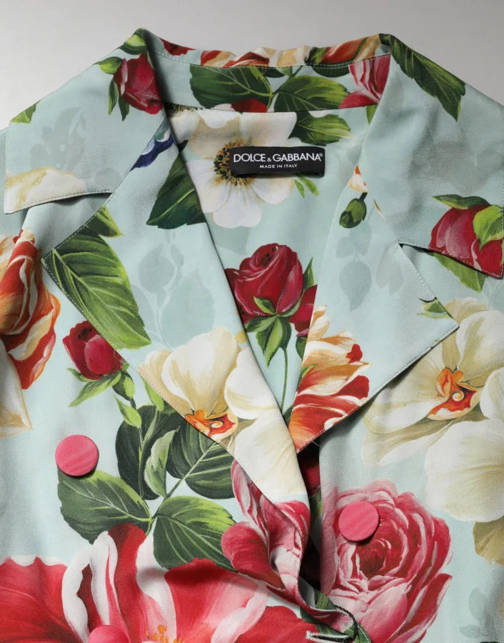 Dolce &amp; Gabbana Green Floral Silk Wrap Midi Long Sleeve Dress