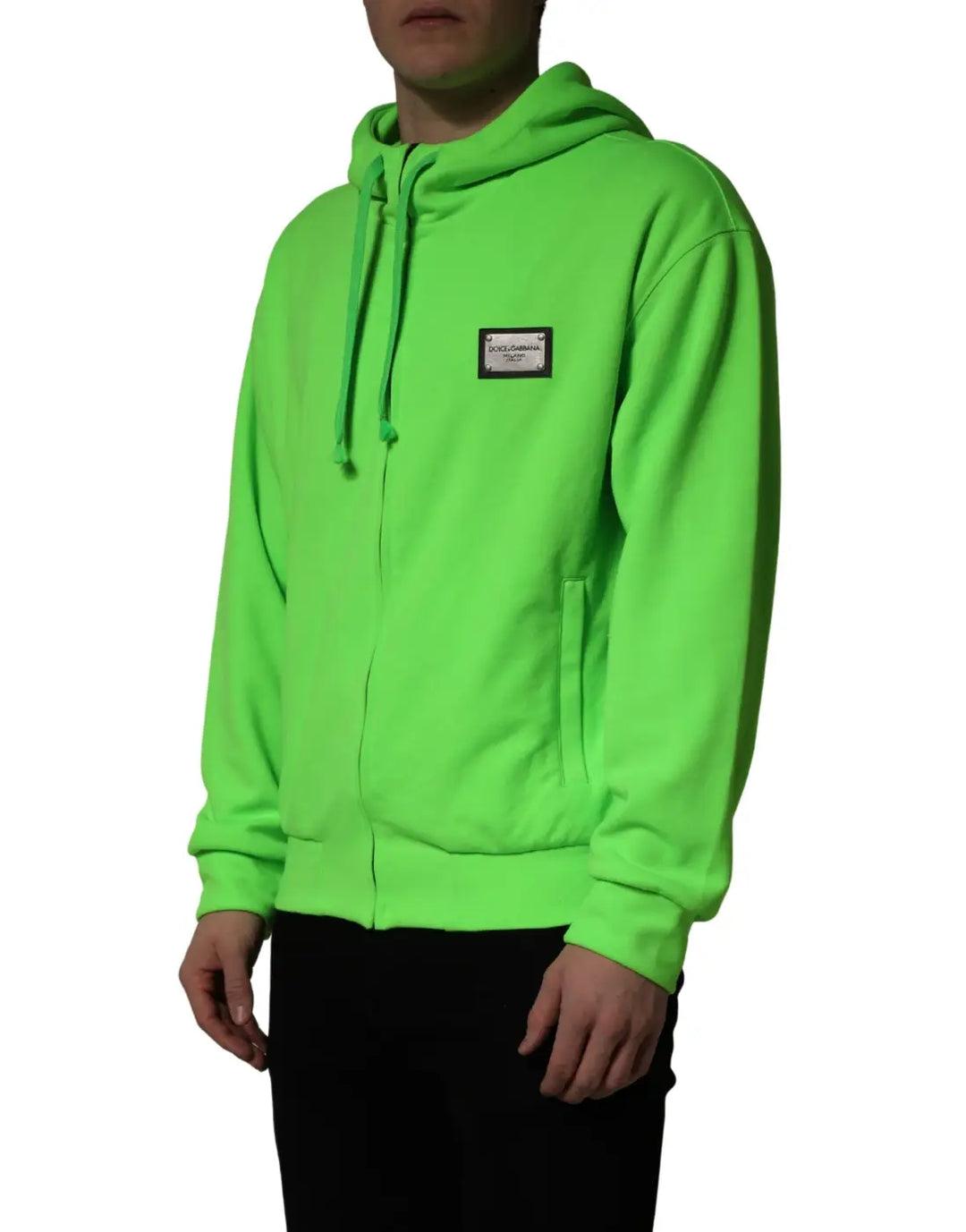 Dolce &amp; Gabbana Green FullZip Fleece HoodedSweatshirt Sweater