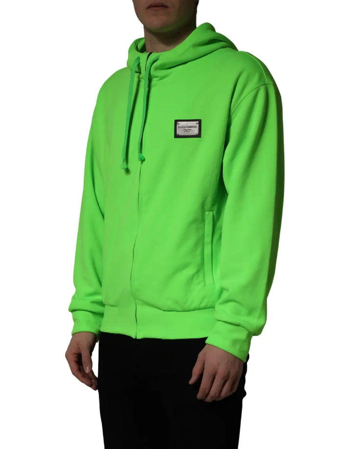 Dolce &amp; Gabbana Green FullZip Fleece HoodedSweatshirt Sweater