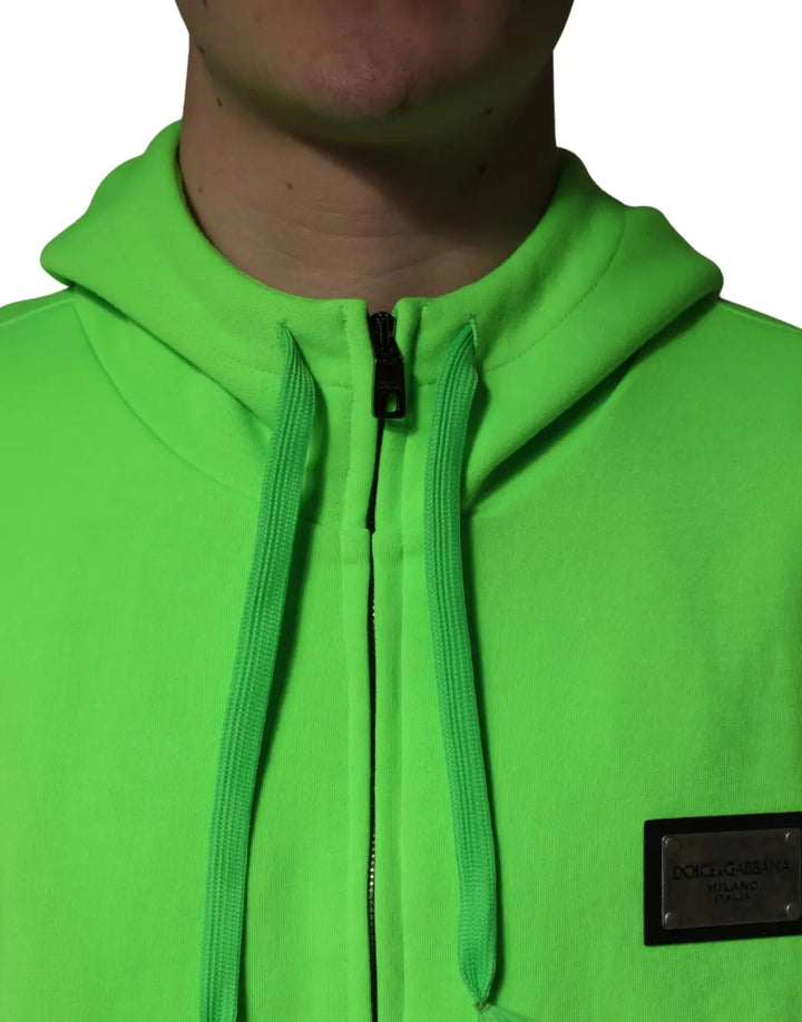 Dolce &amp; Gabbana Green FullZip Fleece HoodedSweatshirt Sweater