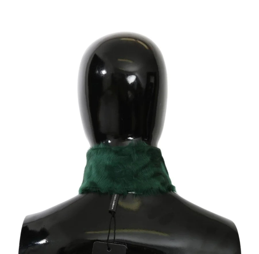 Dolce &amp; Gabbana Green Fur Neck Collar Wrap Lambskin Scarf