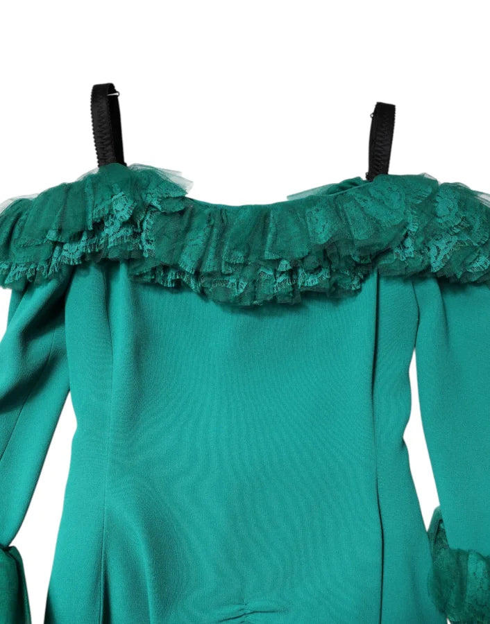 Dolce &amp; Gabbana Green Lace Off Shoulder Sheath Mini Dress