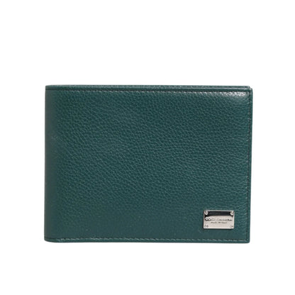Dolce & Gabbana Green Leather DG Logo Plaque Bifold Men Card Holder Wallet