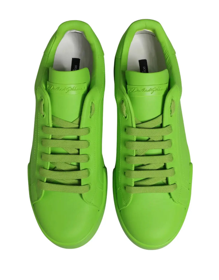 Dolce &amp; Gabbana Green Leather Portofino Low Top Sneakers Shoes