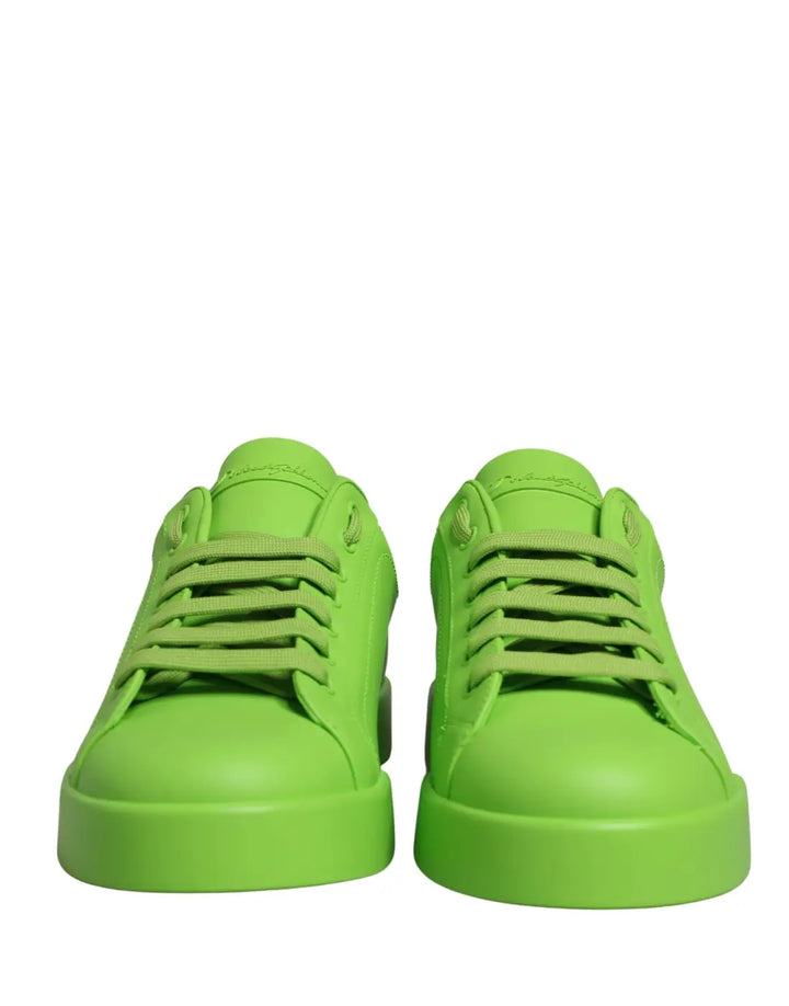 Dolce &amp; Gabbana Green Leather Portofino Low Top Sneakers Shoes