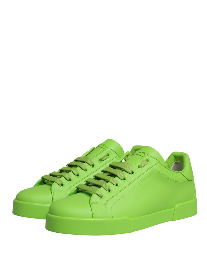 Dolce &amp; Gabbana Green Leather Portofino Low Top Sneakers Shoes