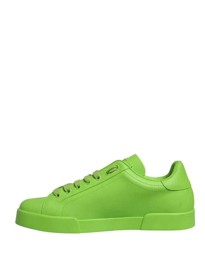 Dolce &amp; Gabbana Green Leather Portofino Low Top Sneakers Shoes