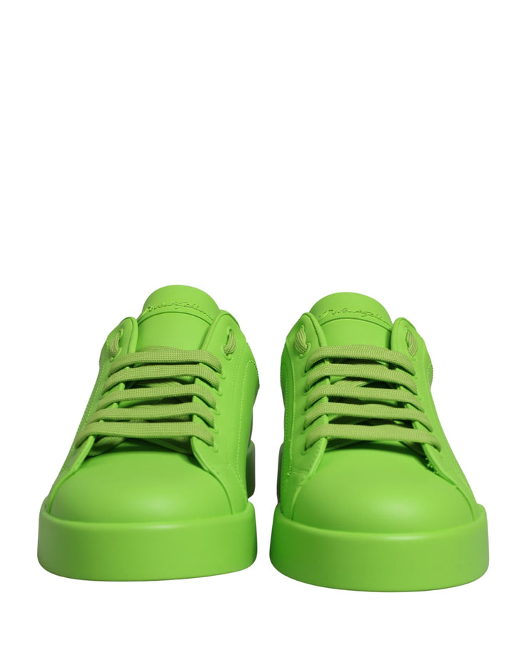 Dolce &amp; Gabbana Green Leather Portofino Low Top Sneakers Shoes