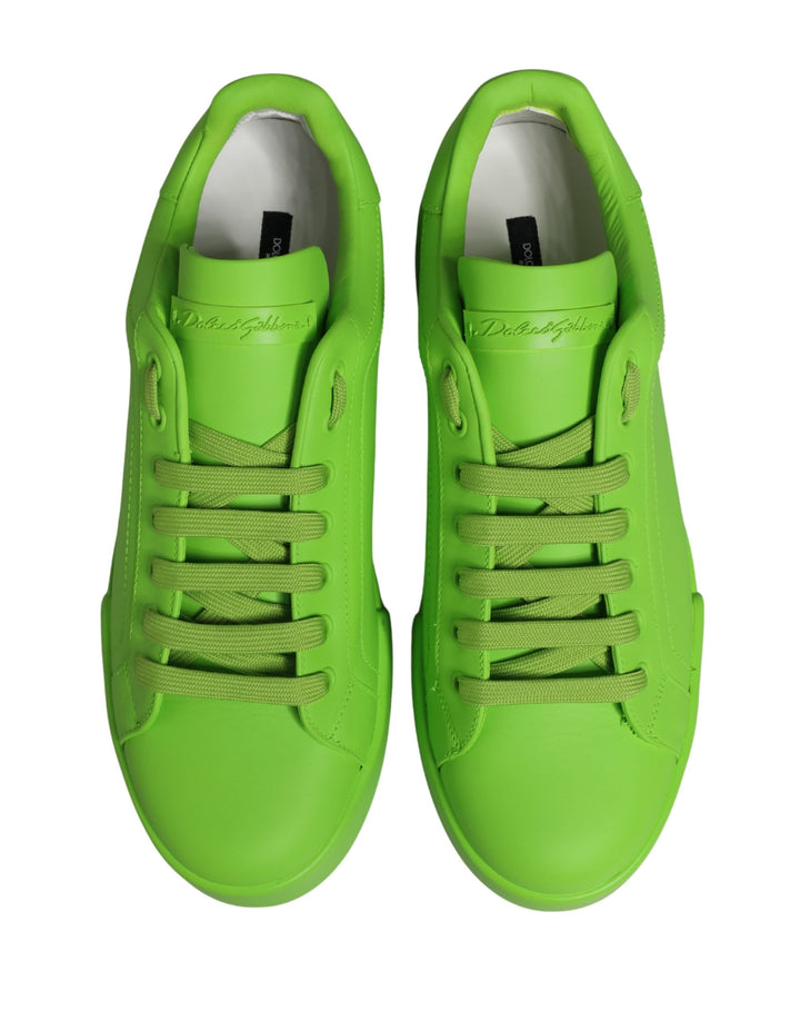 Dolce &amp; Gabbana Green Leather Portofino Low Top Sneakers Shoes