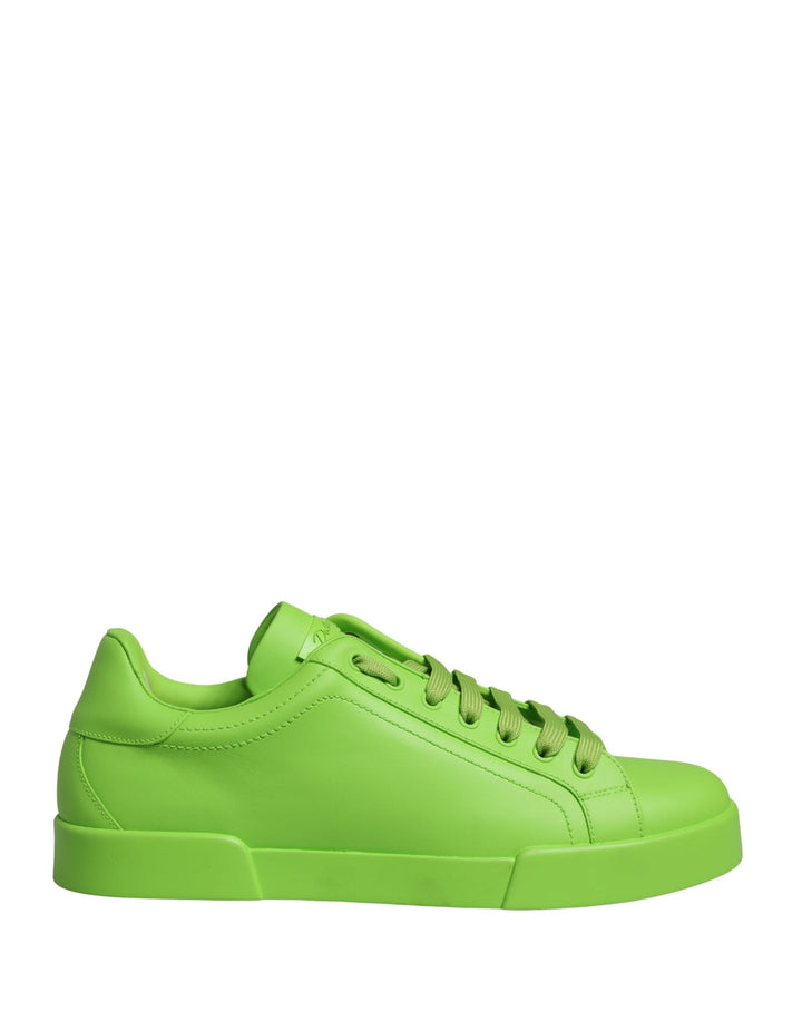 Dolce &amp; Gabbana Green Leather Portofino Low Top Sneakers Shoes