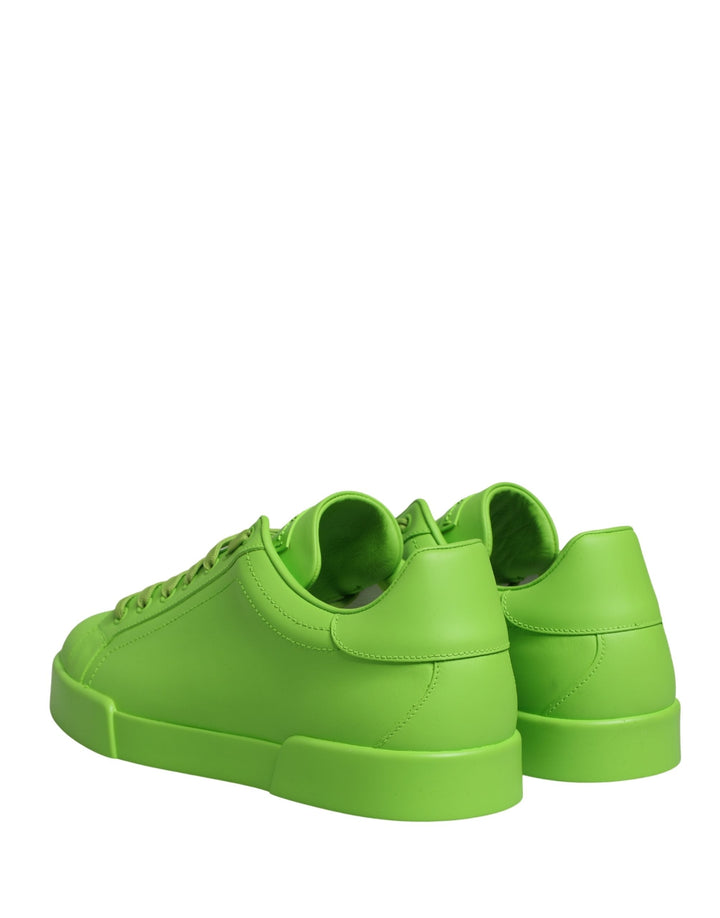 Dolce &amp; Gabbana Green Leather Portofino Low Top Sneakers Shoes