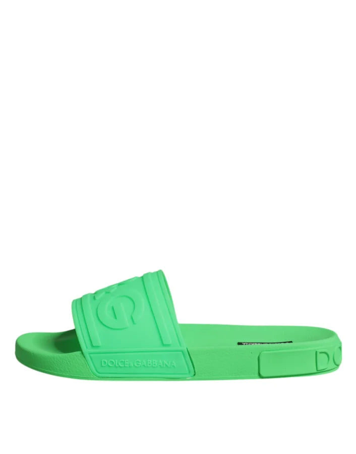 Dolce &amp; Gabbana Green Leather Slides Sandals Beachwear Shoes