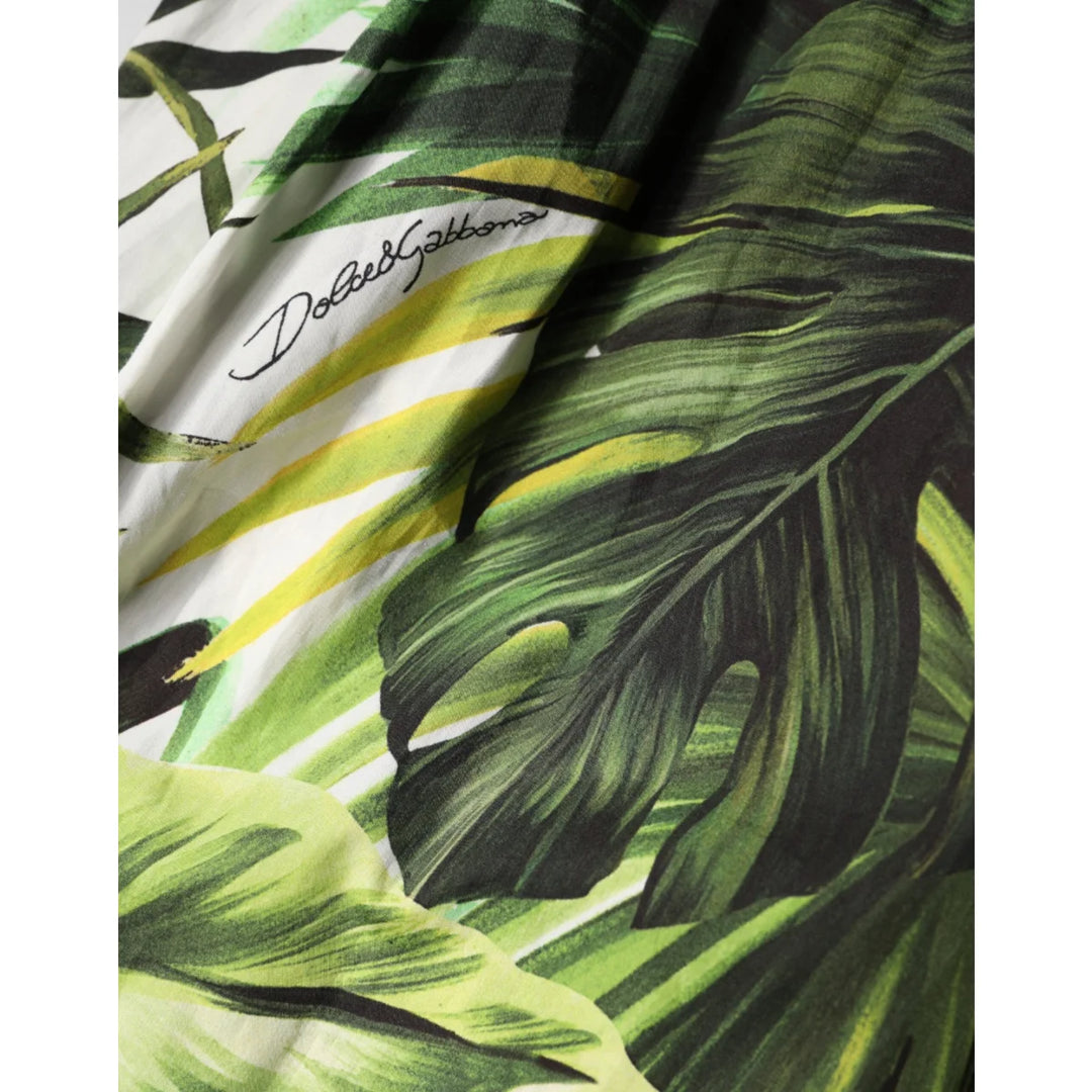Dolce &amp; Gabbana Green Leaves Print Midi Dress for Summer Elegance