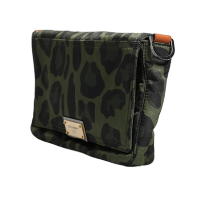 Dolce & Gabbana Green Leopard Print Messenger Bag Made in Italy