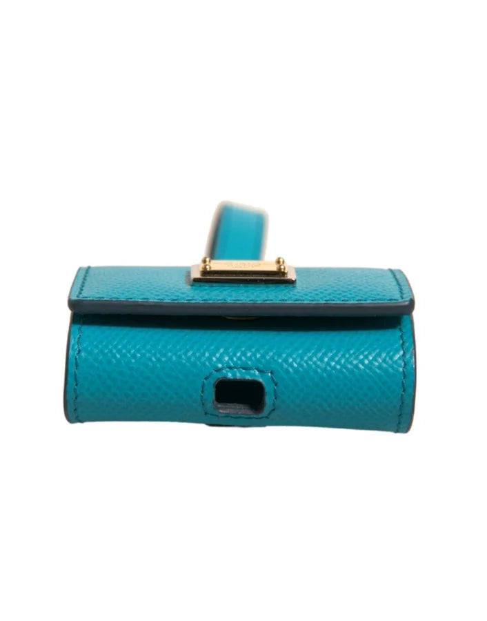 Dolce &amp; Gabbana Green Logo Plaque Leather Gold Metal Strap Airpods Case