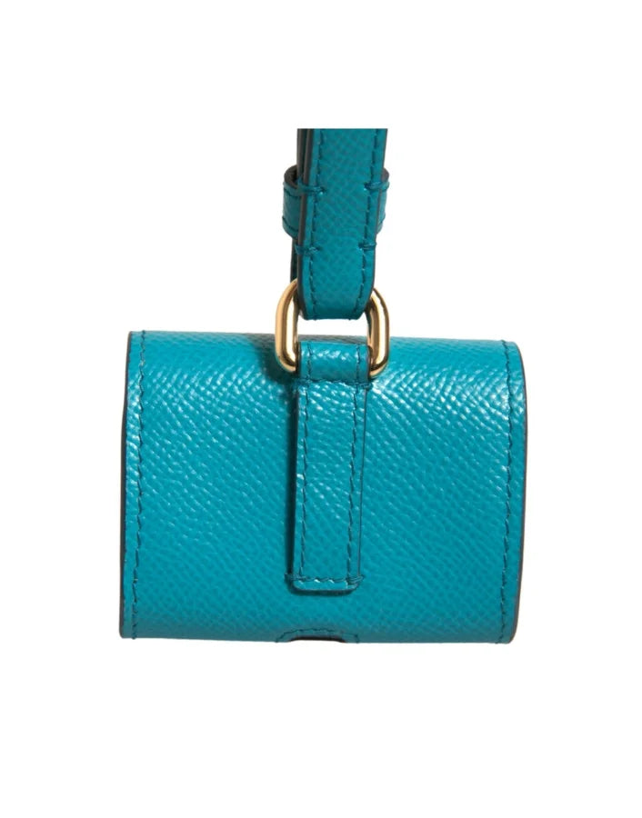 Dolce &amp; Gabbana Green Logo Plaque Leather Gold Metal Strap Airpods Case